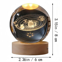 Enchanting 3D Crystal Ball LED Night Light with Wooden Base - Laser Engraved Solar System Globe for Home Decor & Unique Birthday Gift